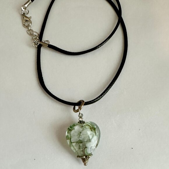 BUNDLE (3) Clear Quartz, Knotted Amazonite, Hand Blown Heart Pendant Necklaces - Picture 7 of 11